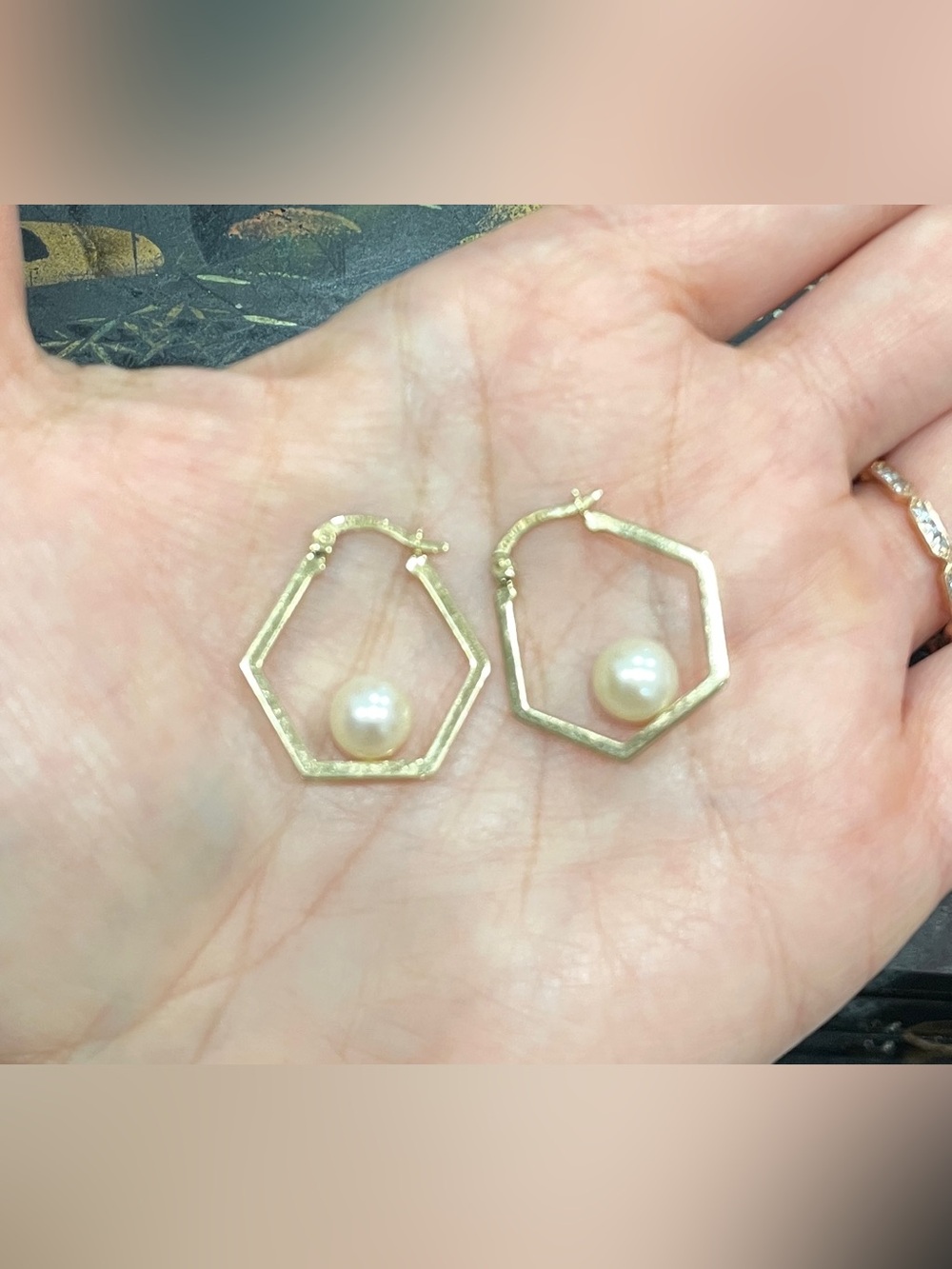 Geometric Pearl 14K Hoops